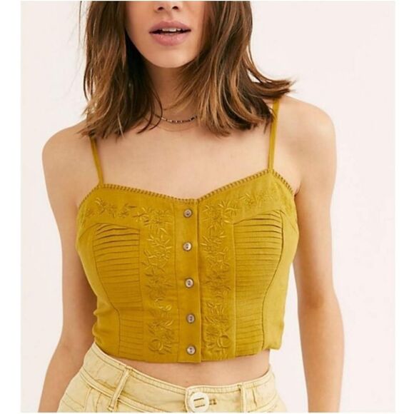 FREE PEOPLE | Fixed on a Feeling Embroidered Green Crop Top Women’s Size X-Large - Picture 1 of 12